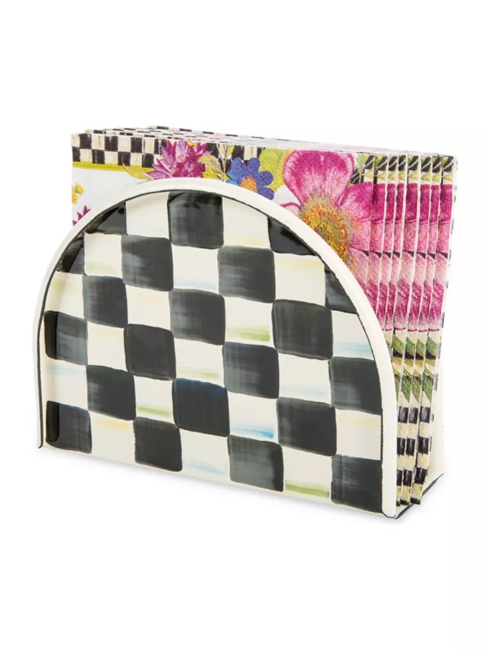 MacKenzie-Childs Enamel Black and White Check Napkin Holder - Picture 4 of 4